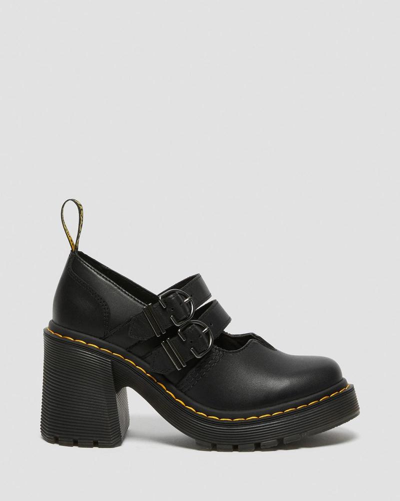 Black Women's Dr Martens Eviee Sendal Leather Heeled Mary Jane Shoes | CA 335HAP